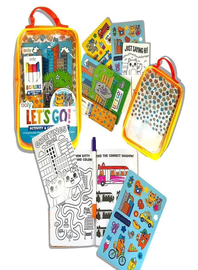 Ooly Let's Go Activity & Coloring Book Kit Complete with Markers, Stickers, Puzzles & More - Portable All in One Set - Kitty in The City - Image 1
